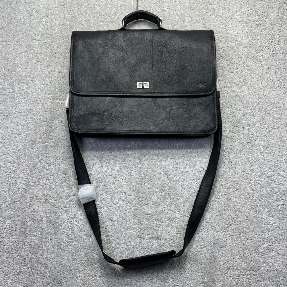Levinson Leather Goods Messenger Bag Black Leather Briefcase Satchel Laptop Case